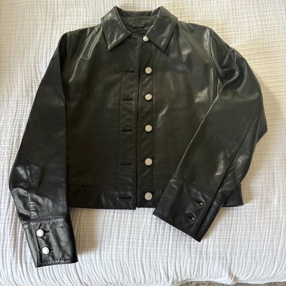90's Vintage Banana Republic Black Leather Jacket Perfect Condition - Small - Picture 7 of 8